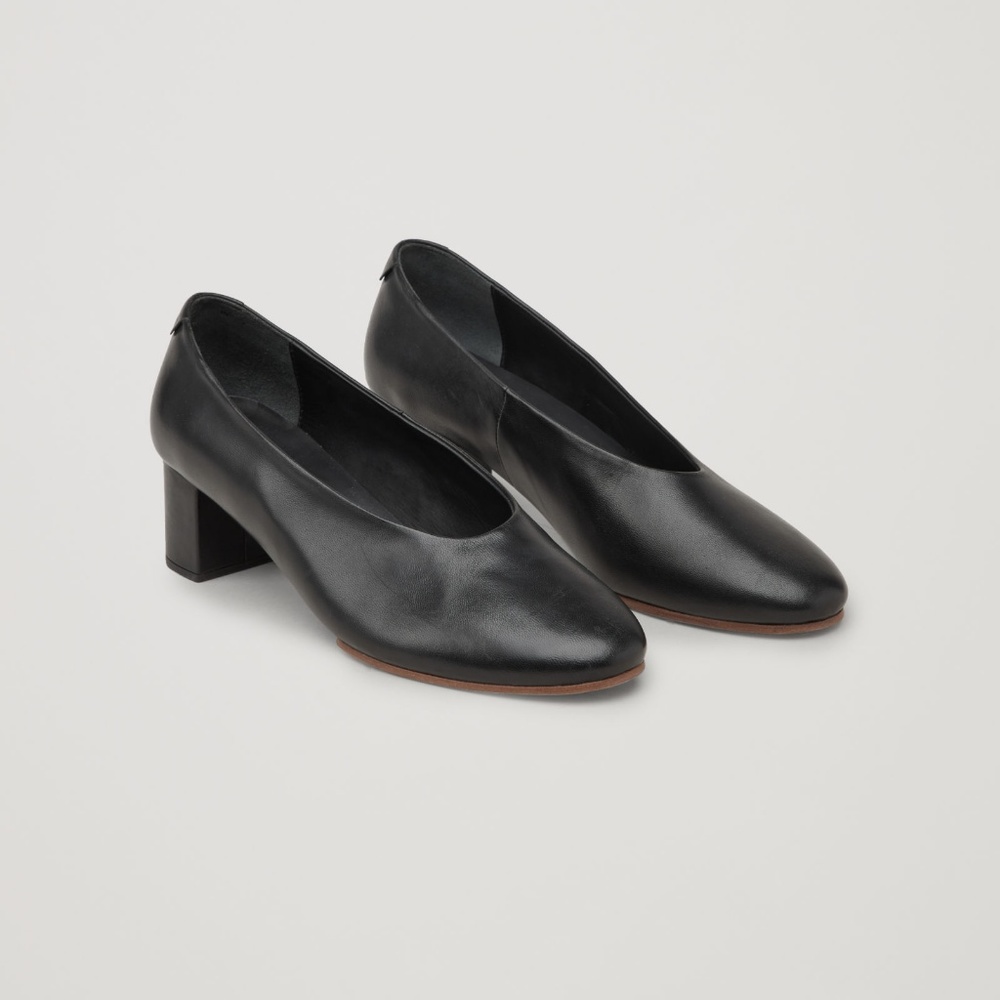 COS Black Leather Round Toe Heels
